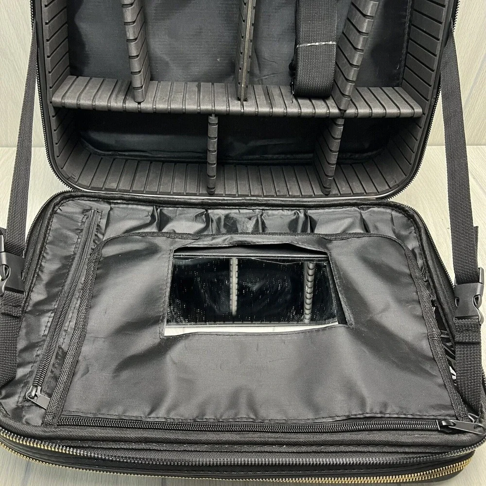 XL Makeup Jewelry Case Ivory Black Adjustable Compartments Travel Train Box
